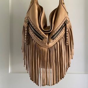 orYANY Bristol Leather Hobo Bag with Fringe and Stud Detail